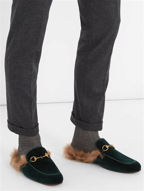 gucci velvet loafers with fur|Gucci heeled loafer.